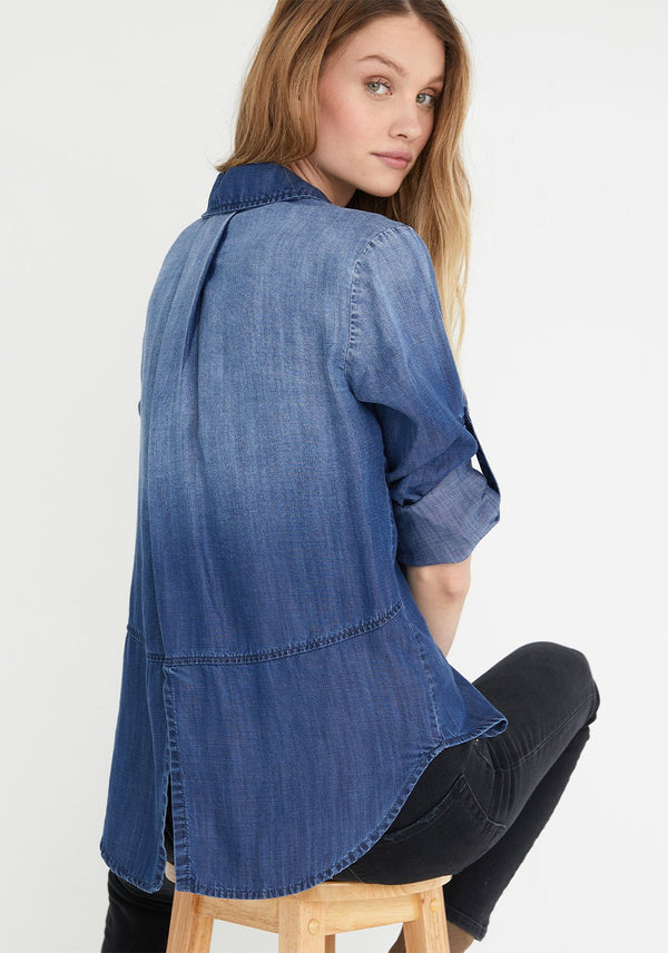 Bella Dahl Split Back Button Down Dark Ombre Wash