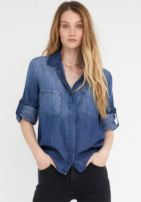 Bella Dahl Split Back Button Down Dark Ombre Wash