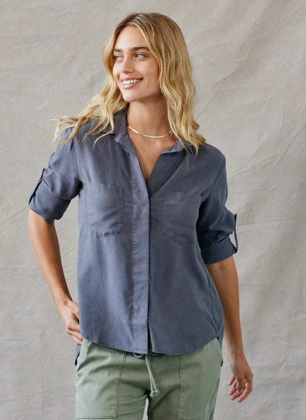 Bella Dahl Split Back Button Down- Silver Storm