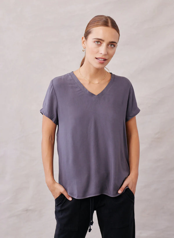 Bella Dahl V-Neck Short Sleeve Tee Silver Storm