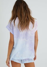 Bella Dahl Rolled Sleeve V-Neck Tee Paloma Cloud Dye