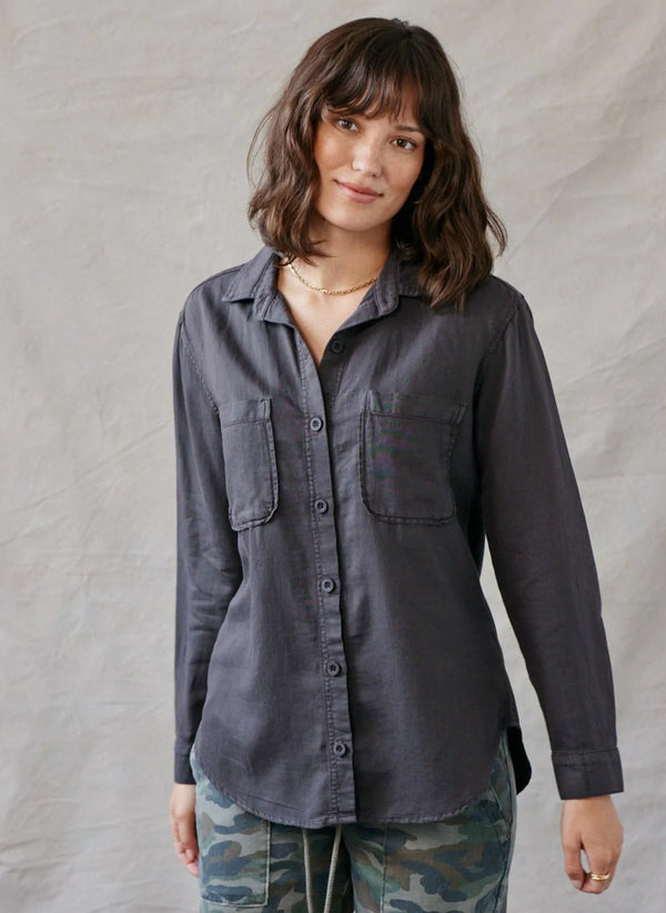 Bella Dahl Two Pocket Oversized Shirt Dark Oak