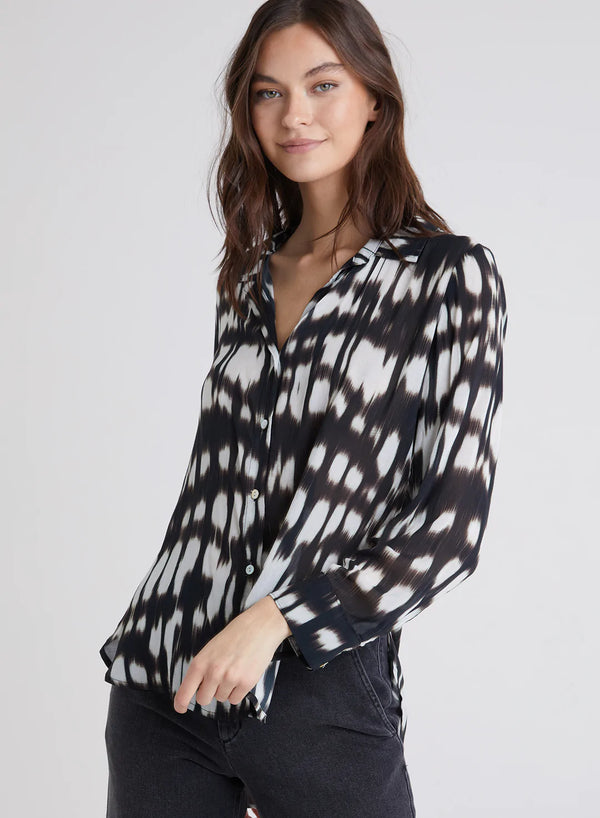 Bella Dahl Watercolor Ikat Flowy Button Down Blurred Ikat Print