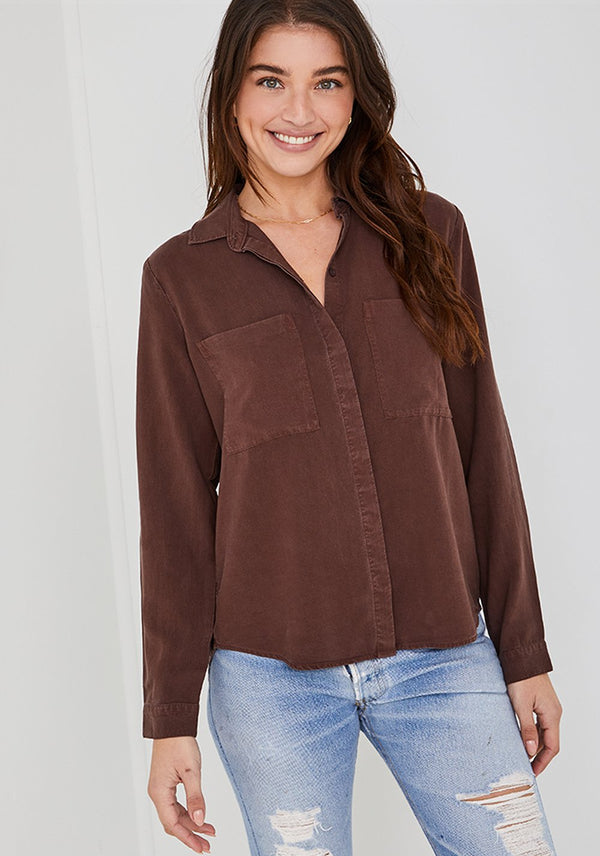 Bella Dahl Two Pocket Classic Button Down Coffee Bean