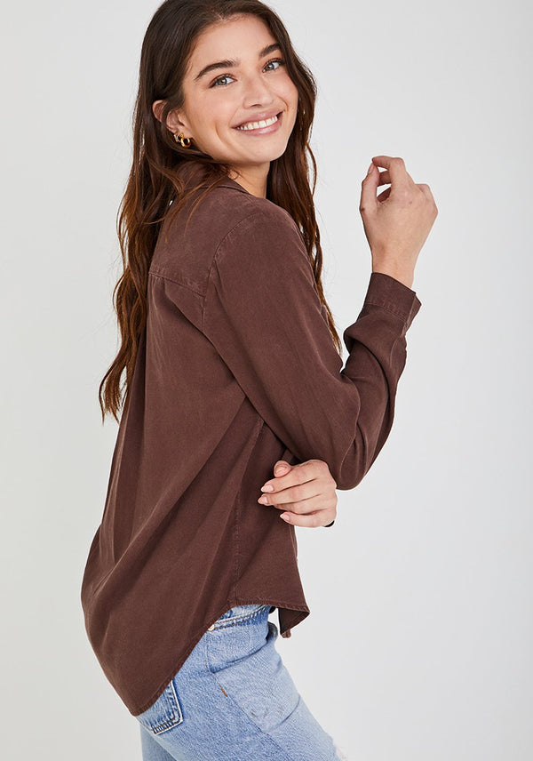 Bella Dahl Two Pocket Classic Button Down Coffee Bean