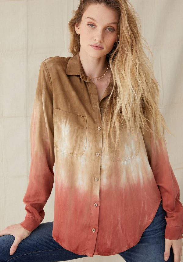 Bella Dahl Pocket Flowy Button Down Flax Henna Ombre Dye