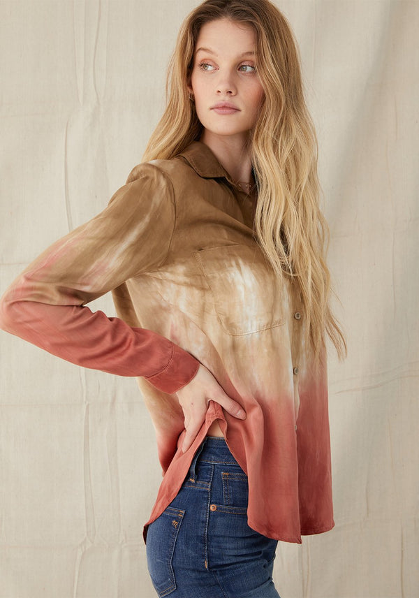 Bella Dahl Pocket Flowy Button Down Flax Henna Ombre Dye