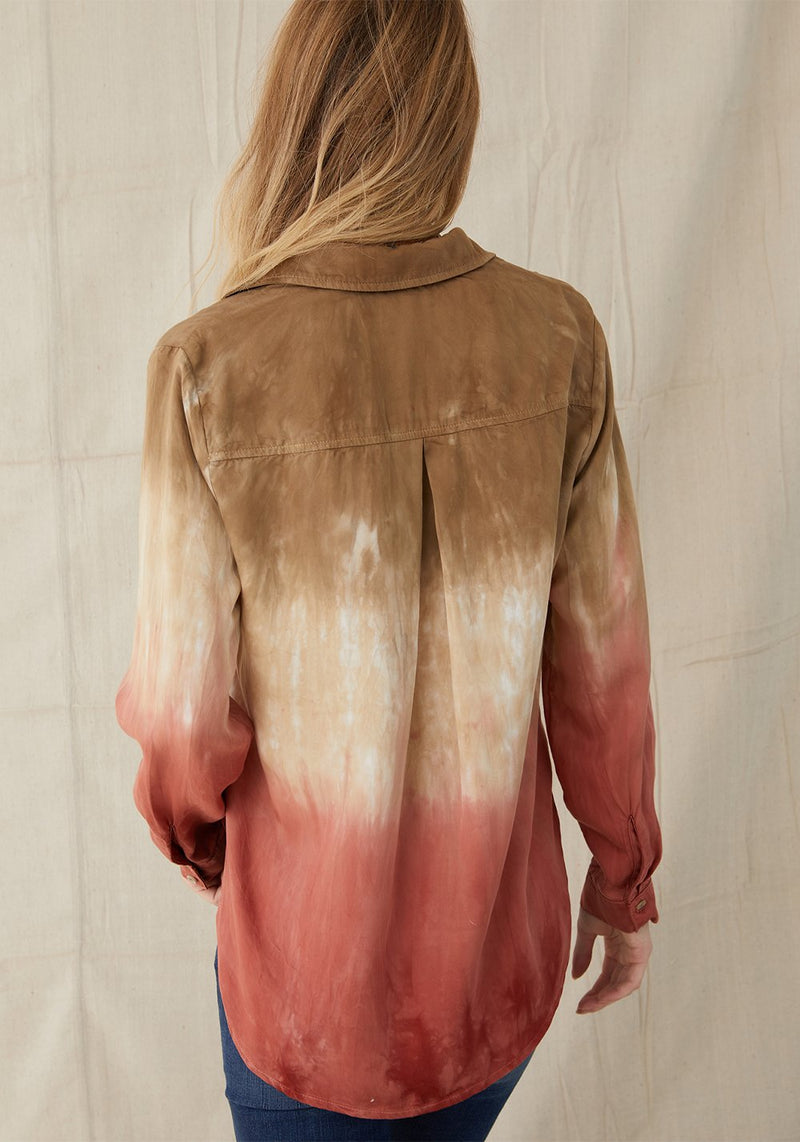 Bella Dahl Pocket Flowy Button Down Flax Henna Ombre Dye