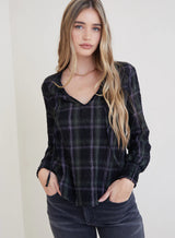 Bella Dahl Garden Plaid Tie-Neck Pullover Garden Plaid