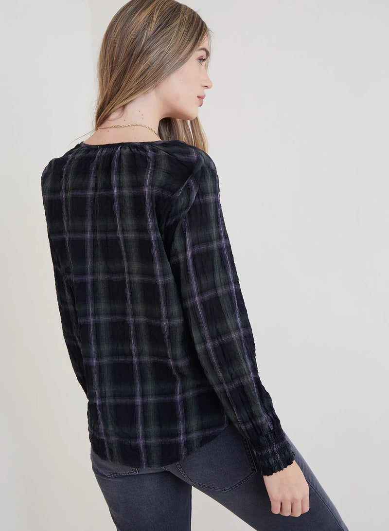 Bella Dahl Garden Plaid Tie-Neck Pullover Garden Plaid