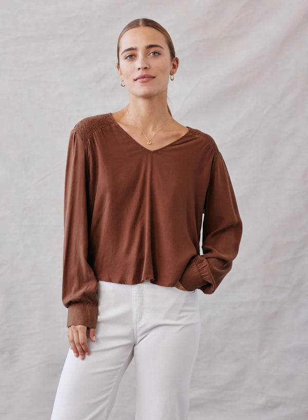 Bella Dahl Luna V-Neck Smocked Top Golden Topaz