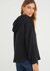 Bella Dahl Long Sleeve V-Neck Hoodie Black