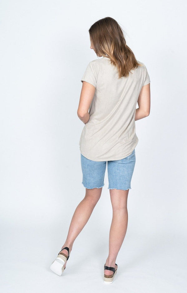 Dylan Soft Suede Short Sleeve Tie Top Faded Chambray