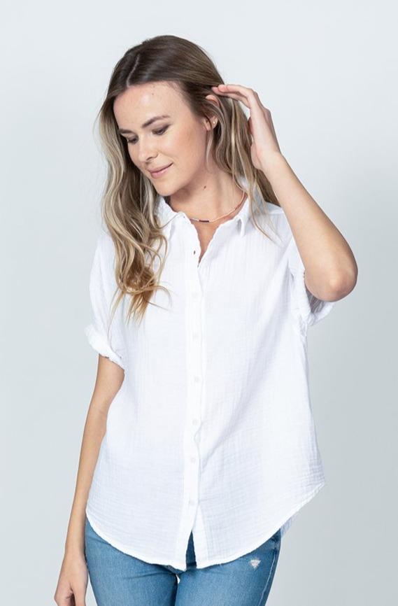 Dylan Gauze Short Sleeve Button-Up White