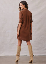 Bella Dahl A-Line Rolled Tab Sleeve Dress - Golden Topaz