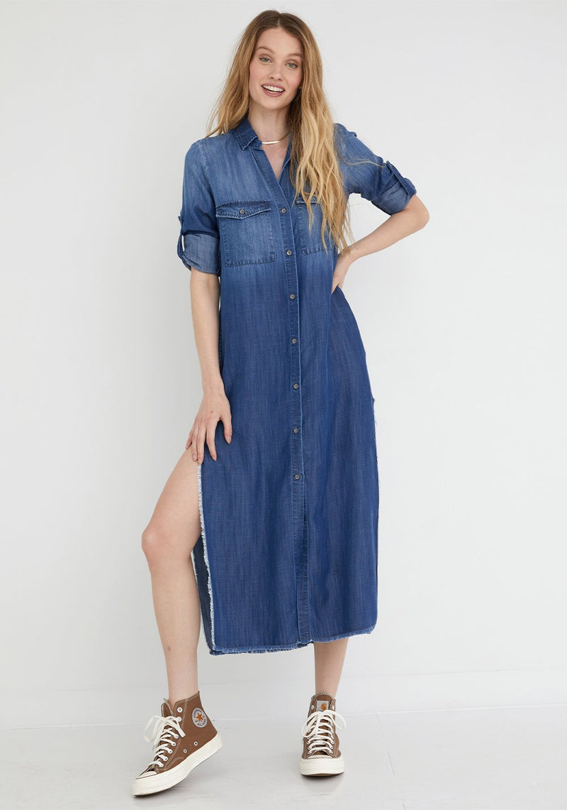 bella dahl maxi shirt dress Bella Dahl Maxi Shirt Dress Dark Ombre Wash