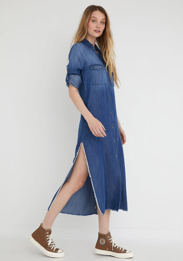 Bella Dahl Maxi Shirt Dress Dark Ombre Wash