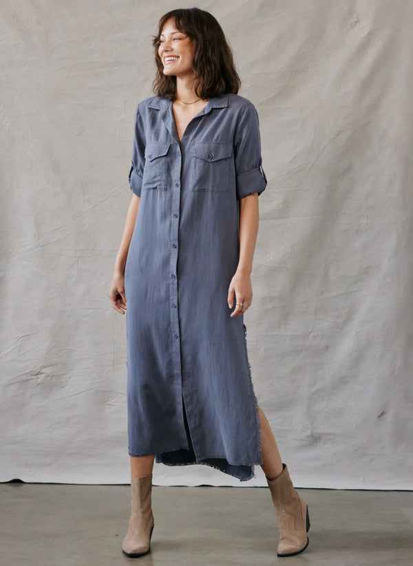 Bella Dahl Maxi Shirt Dress Silver Storm