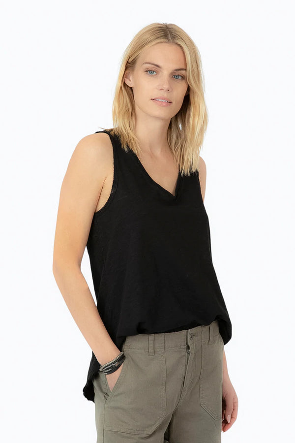 Dylan Slub Cotton Deep-V Sleeveless Top Black