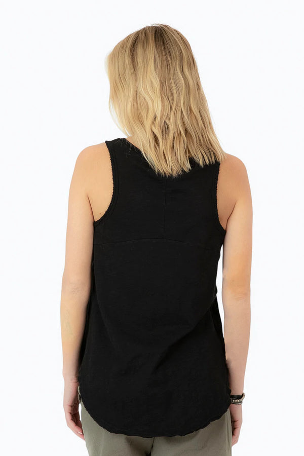 Dylan Slub Cotton Deep-V Sleeveless Top Black