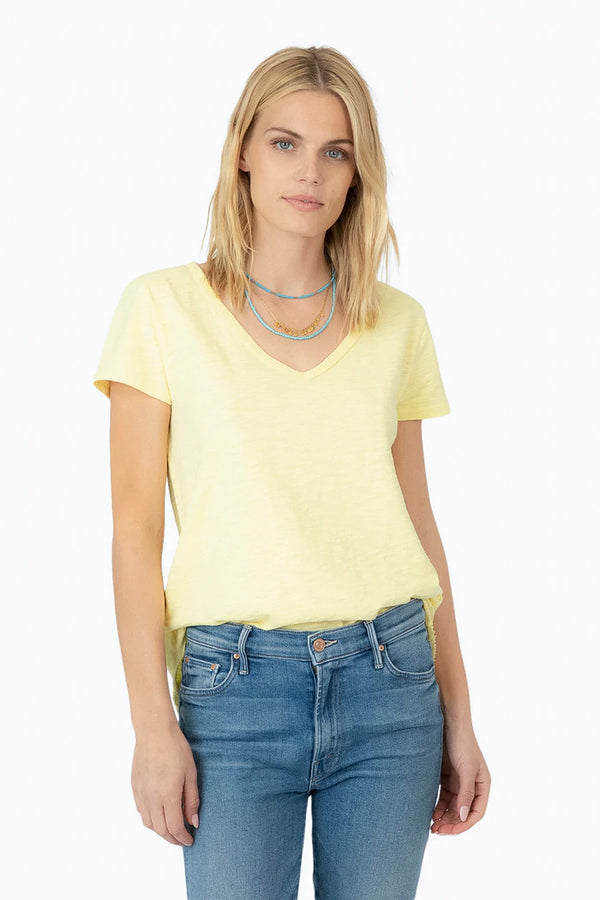 Dylan Slub Cotton Shirt Tail V-Neck Tee Lemon