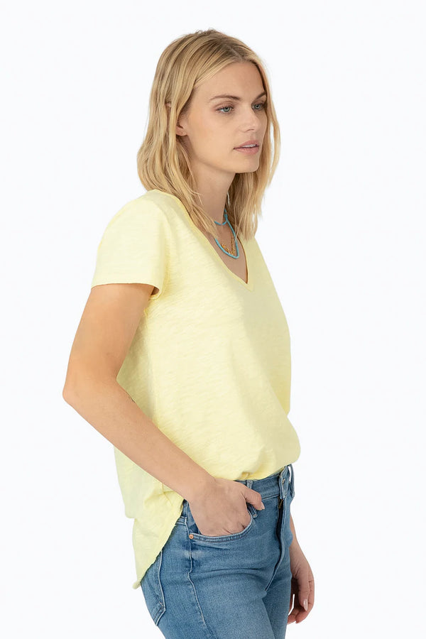 Dylan Slub Cotton Shirt Tail V-Neck Tee Lemon