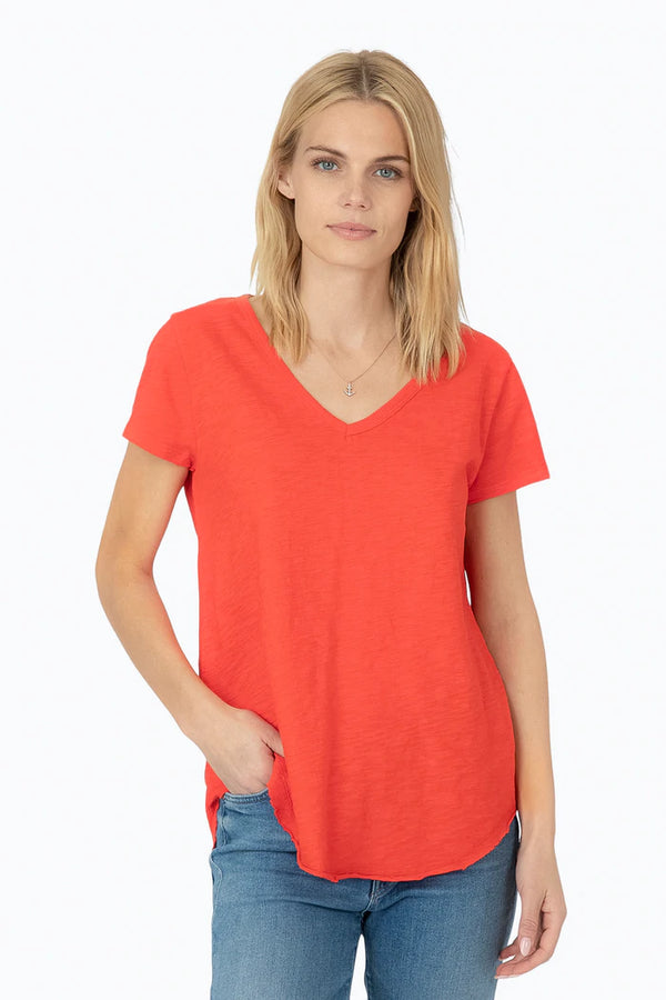 Dylan Slub Cotton Shirt Tail V-Neck Tee New Red