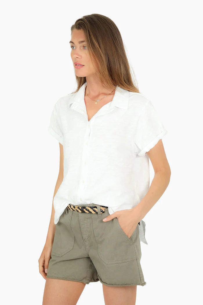 Dylan Luxe Woven Short Sleeve Button Up Washed White