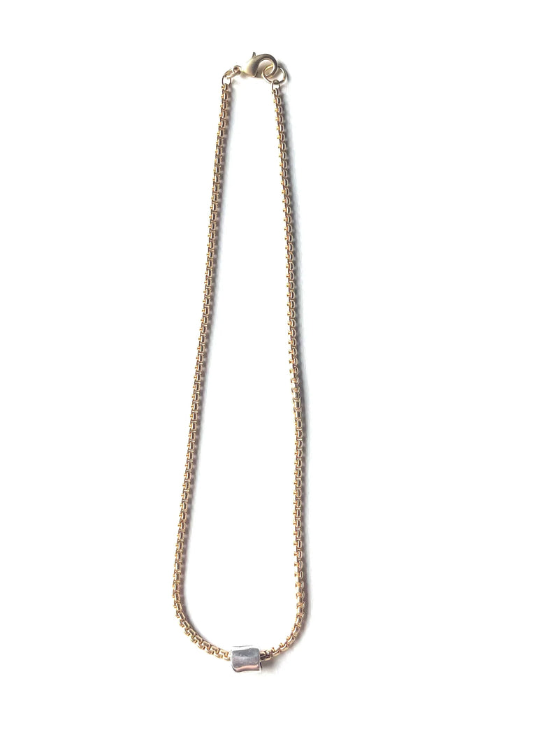 LJ Sonder Barrel Necklace with Hammered Barrel Gold Chain