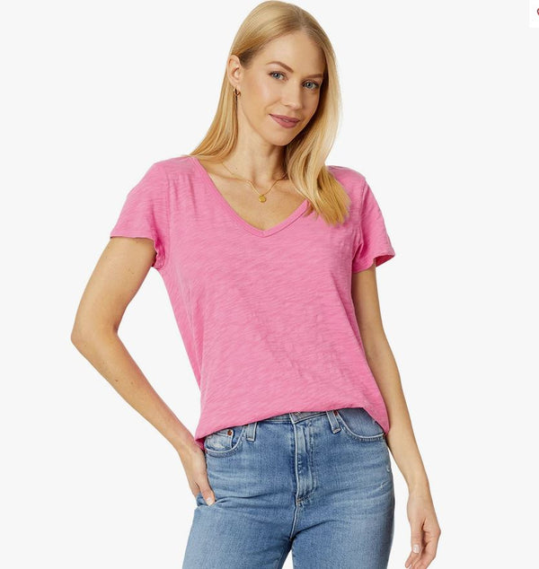 Dylan Slub Cotton Shirt Tail V-Neck Tee Pink Villa
