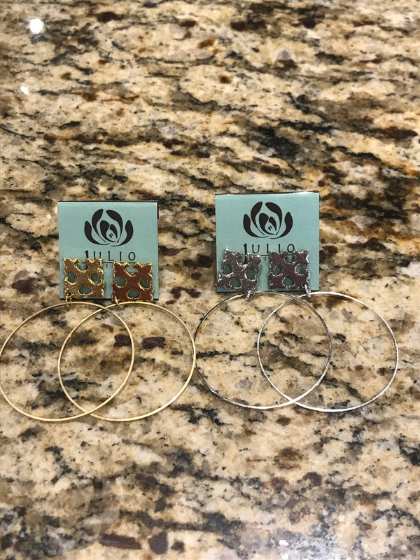 Julio Designs Brass Hoop with Cross Post Earring