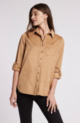 Tyler Boe Faux Suede Roll Sleeve Polo Bronze