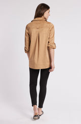 Tyler Boe Faux Suede Roll Sleeve Polo Bronze