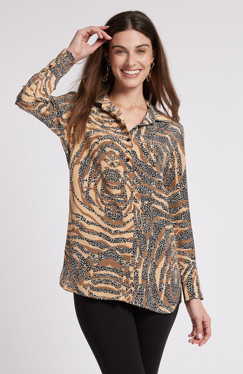 Tyler Boe Charlie Silk Leopard & Tiger Blouse