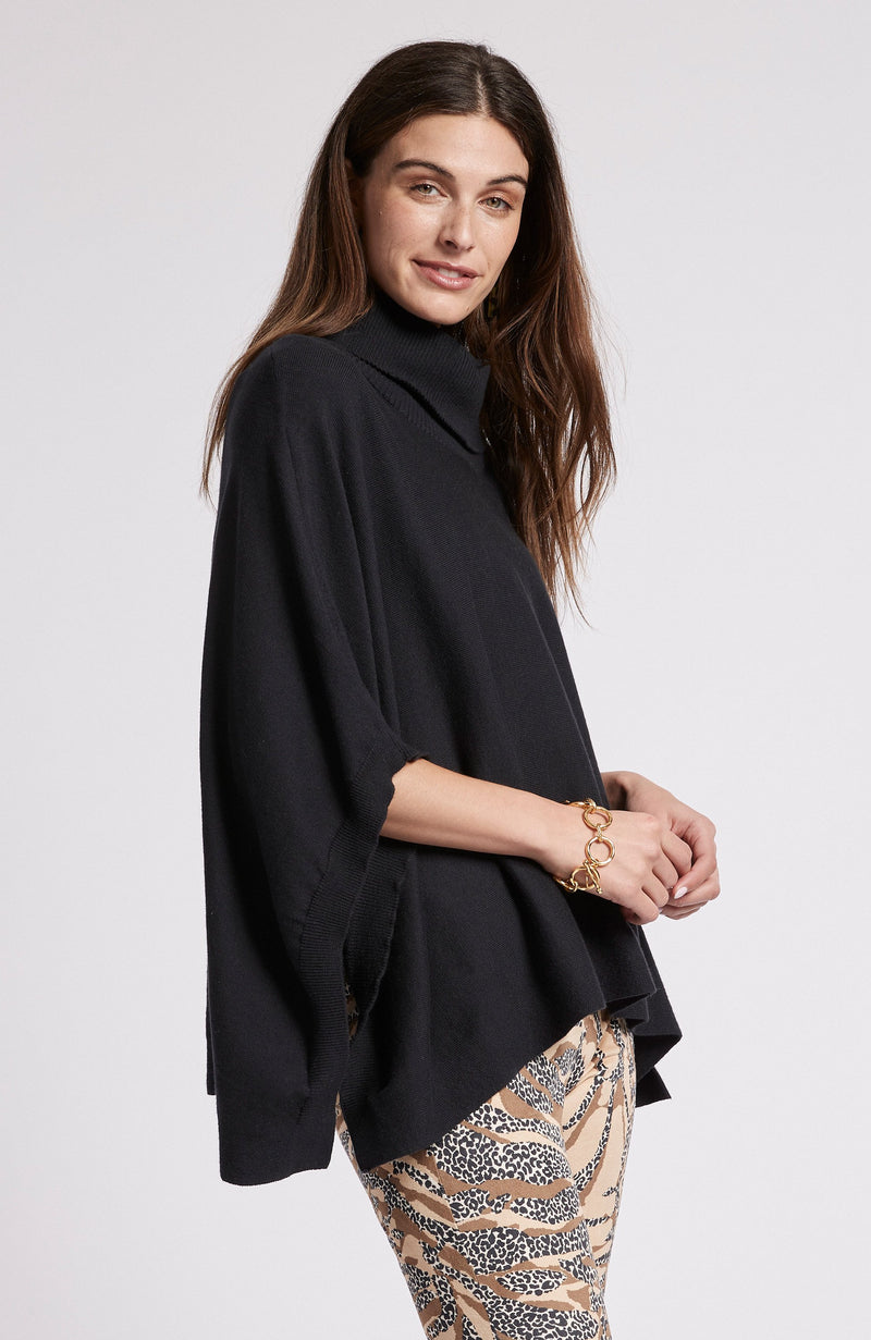 Tyler Boe Cotton Cashmere Turtleneck Capelet Black