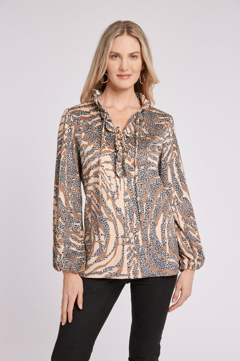 Tyler Boe Halprin Faux Suede Leopard & Tiger Top