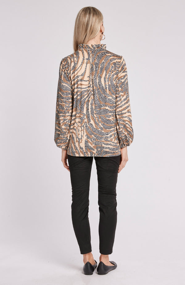Tyler Boe Halprin Faux Suede Leopard & Tiger Top