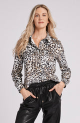 Tyler Boe Patti Faux Suede Roll Sleeve Polo Snow Leopard