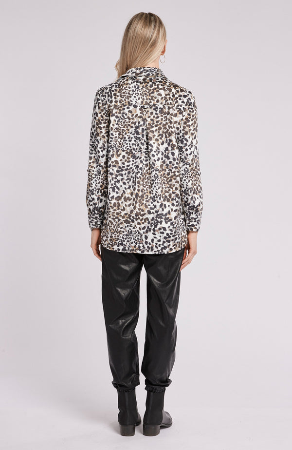 Tyler Boe Patti Faux Suede Roll Sleeve Polo Snow Leopard