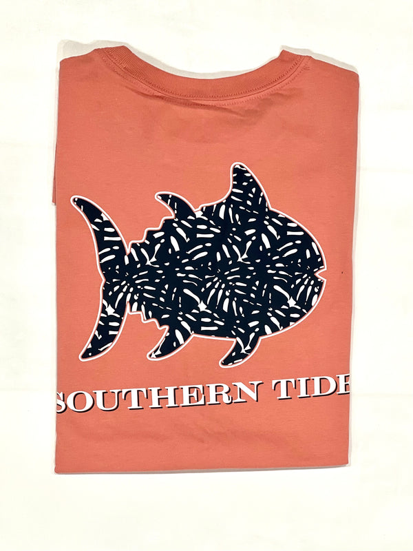 Southern Tide Short Sleeve Palm Printed Skipjack Tee Pale Primrose