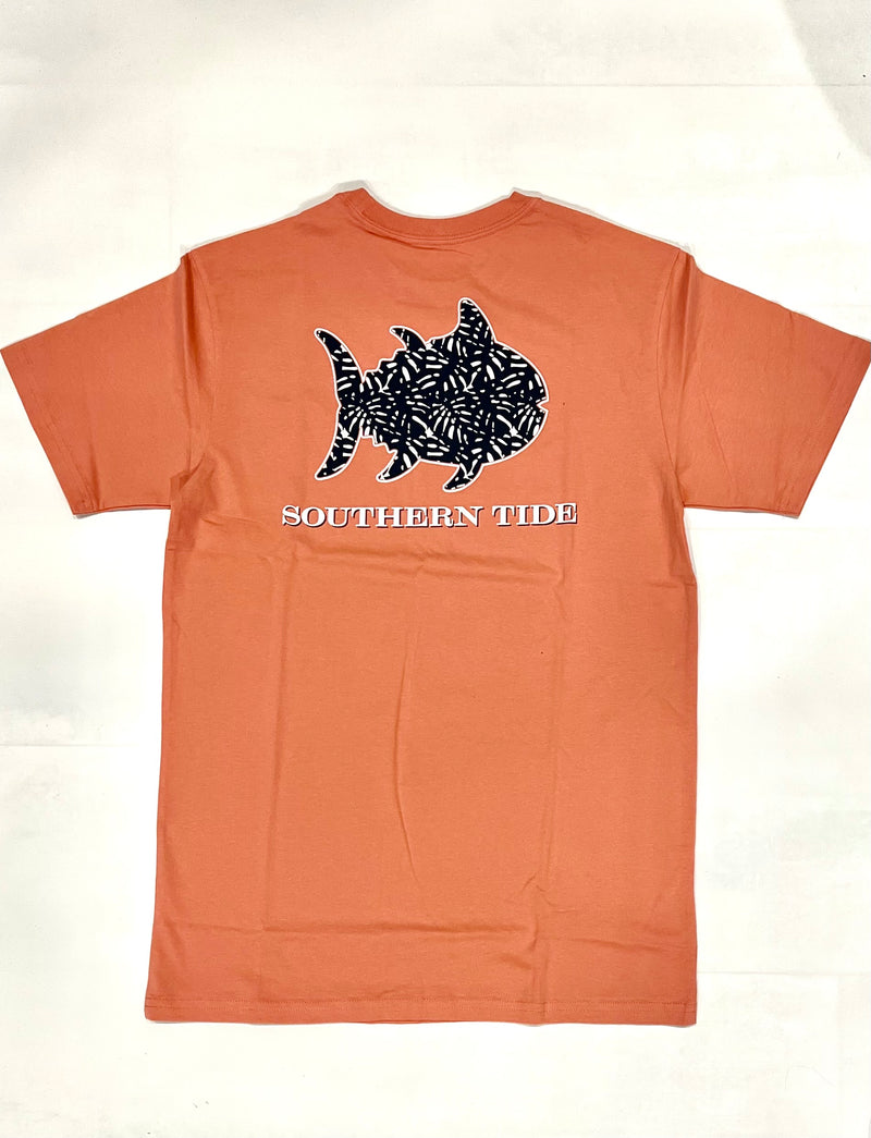 Southern Tide Short Sleeve Palm Printed Skipjack Tee Pale Primrose