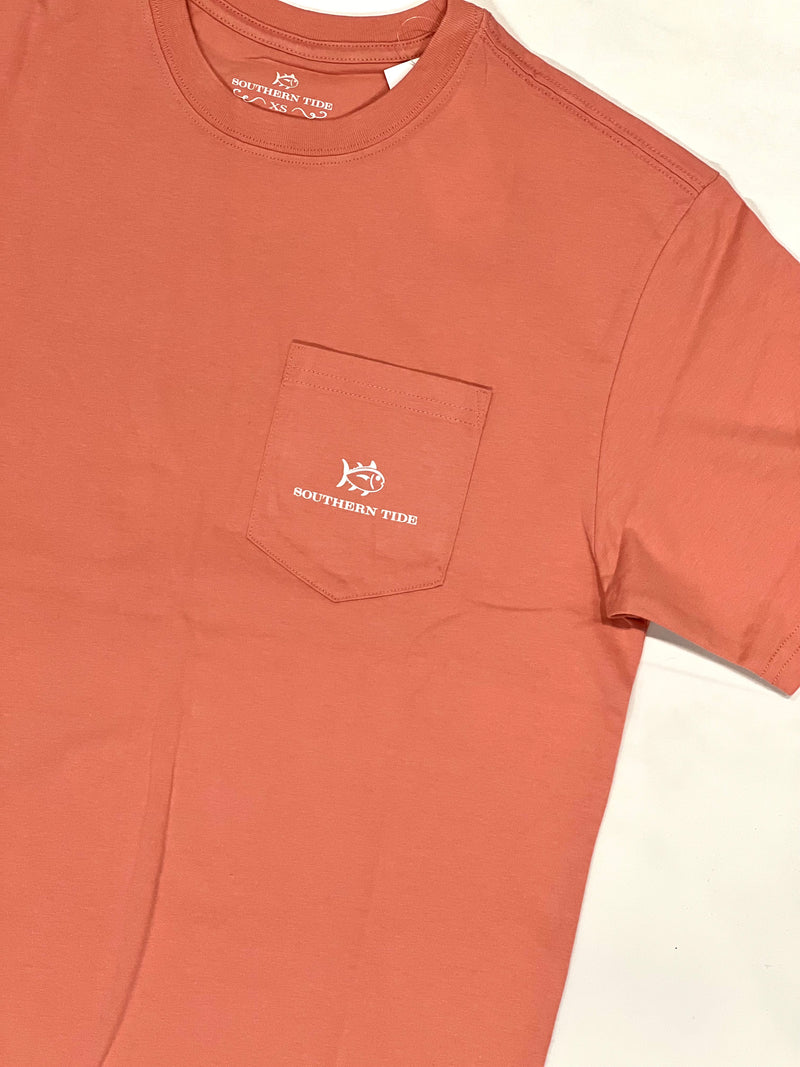 Southern Tide Short Sleeve Palm Printed Skipjack Tee Pale Primrose