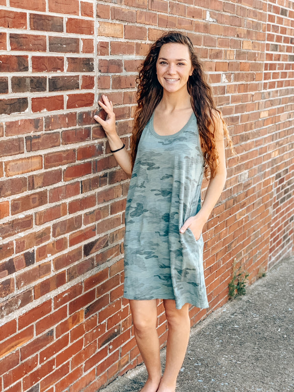 Dylan Camo Simple Tank Dress Coastal Sage