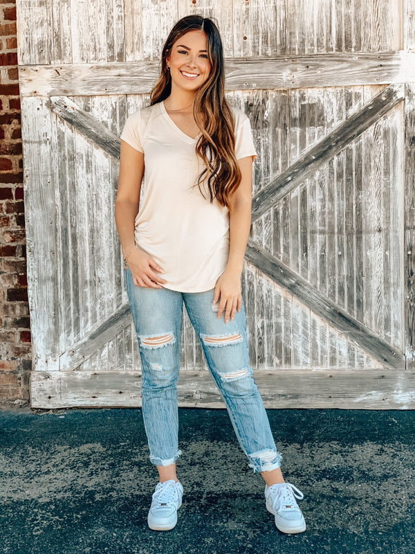 Dylan Short Sleeve Melange Jersey V-Neck Tee Beach