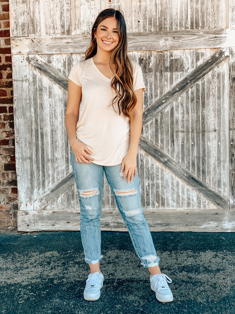 Dylan Short Sleeve Melange Jersey V-Neck Tee Beach