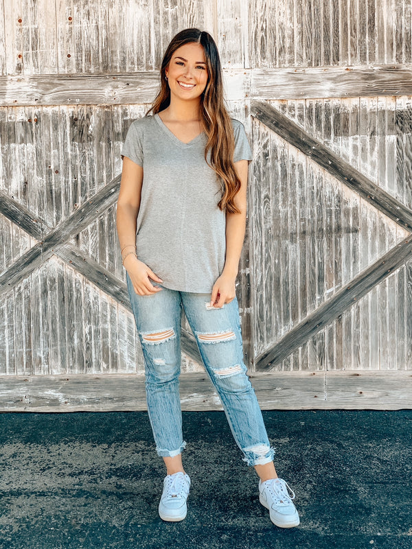 Dylan Short Sleeve Melange Jersey V-Neck Tee Heather