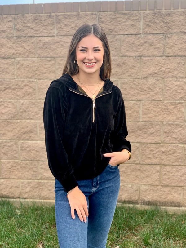Bella Dahl Zipper Hoodie Black