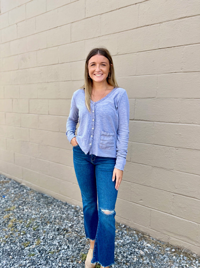 Cut-Loose Crop Pocket Cardigan Linen Combo Cathedral