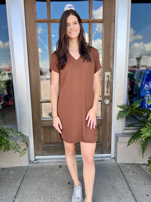 Bella Dahl V-Neck Tee Dress Golden Topaz