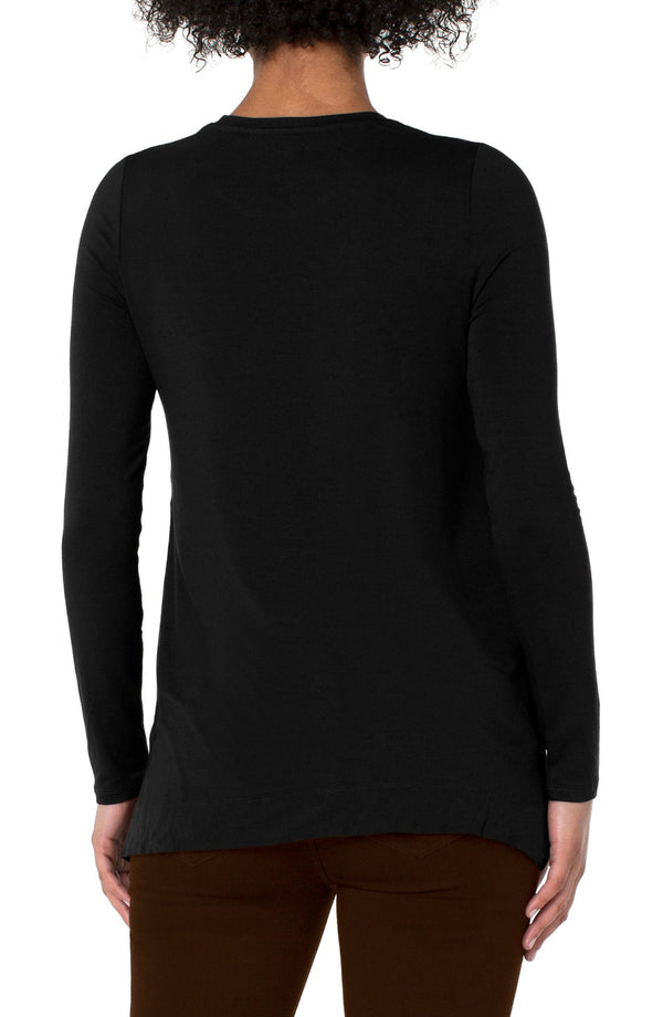 Liverpool Long Sleeve Scoop Neck Modal Knit Top Black